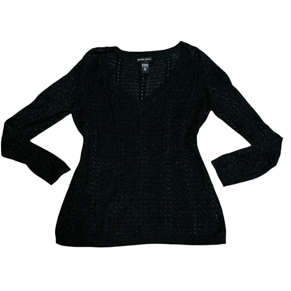 New York & Company V-Neck Sweater Sz M Black #208E‎